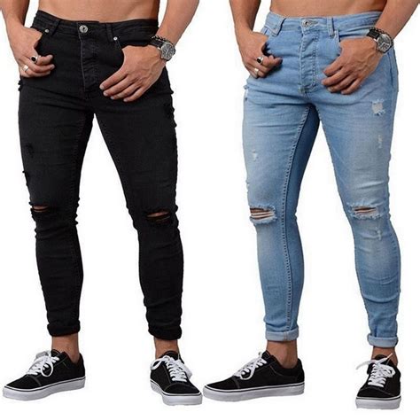 Calça Jeans Masculina Estilo Casual Skinny Nova Moda Rasgada