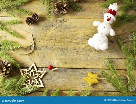 Vintage Christmas Background Old Planked Wood Board With Pine Tree