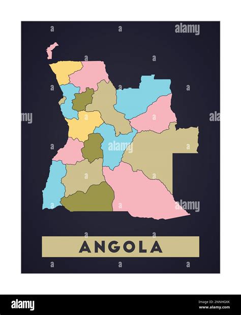 Angola Map Country Poster With Regions Shape Of Angola With Country