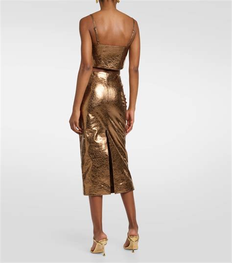 Metallic Faux Leather Pencil Skirt In Brown Rotate Birger Christensen