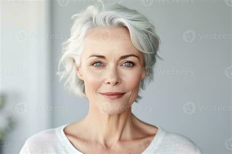 Beautiful Mid Aged Mature Woman Looking At Camera Isolated On White Mature Old Lady Close Up