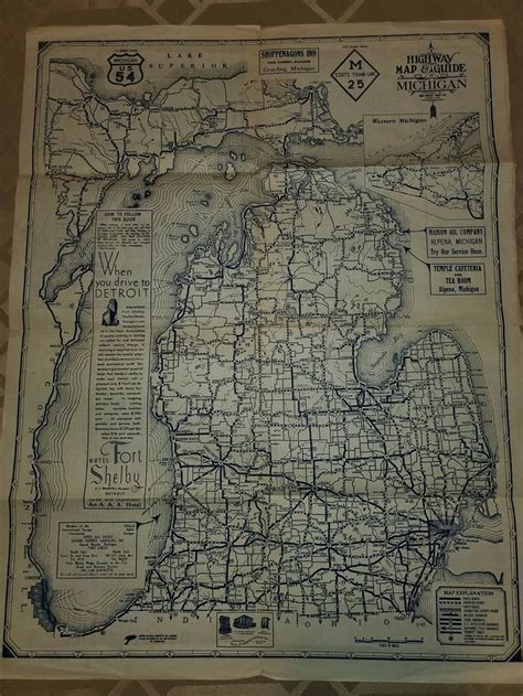 Road Map Of Michigan 1932 Map Of Michigan Map Vintage World Maps