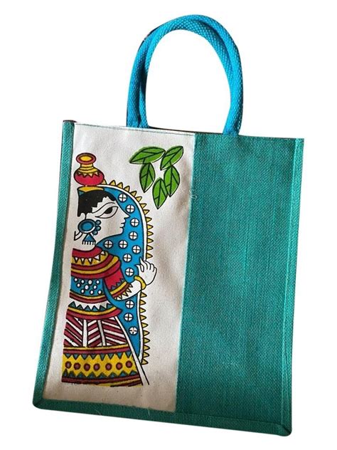 Open Green Printed Jute Carry Bag Size Dimension 12x14 Inch Capacity