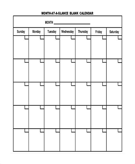 A blank calendar for the month planner