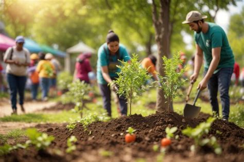 Premium Ai Image People Planting Trees Or Working In Community Garden