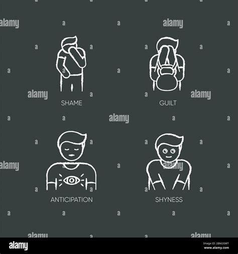 Human Behaviour Chalk White Icons Set On Black Background Stock Vector