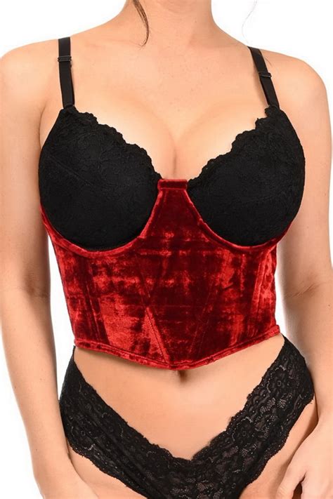 Plus Size Lavish Red Velvet Underwire Underbust Corset Spicy Lingerie