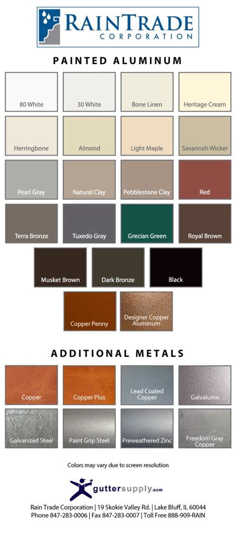 Color Chart Gutter Supply Gutter Colors Gutters Copper Penny