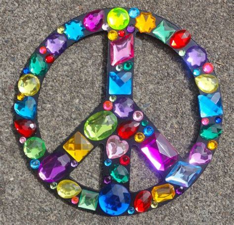 Rainbow Rhinestone Peace Sign Black Peace Sign Wall Decor Etsy Sign