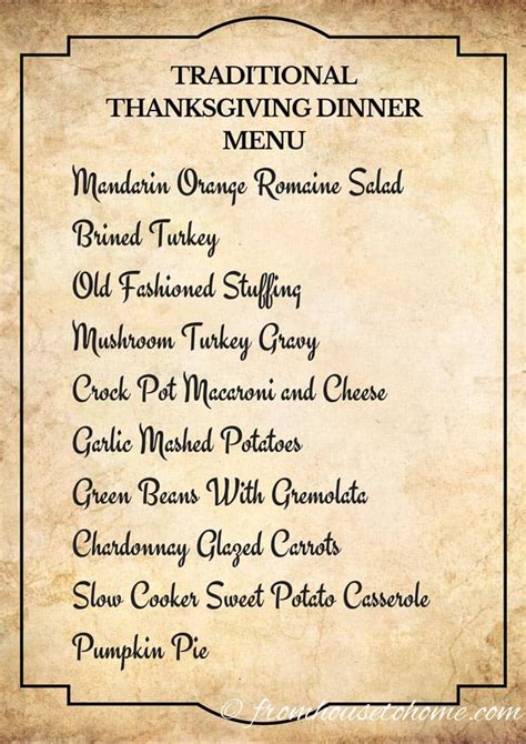 Traditional Thanksgiving Dinner Menu List