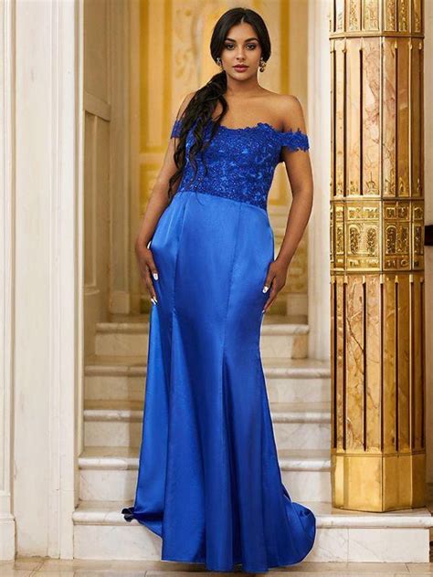 Sheath Column Silk Like Satin Applique Off The Shoulder Sleeveless