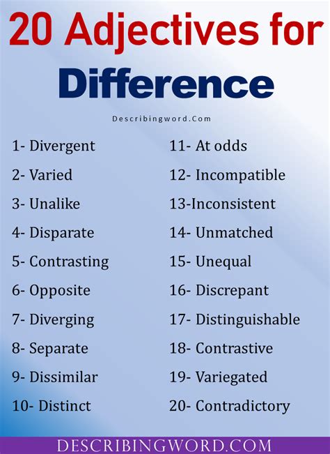 Adjectives For Difference Words To Describe Difference