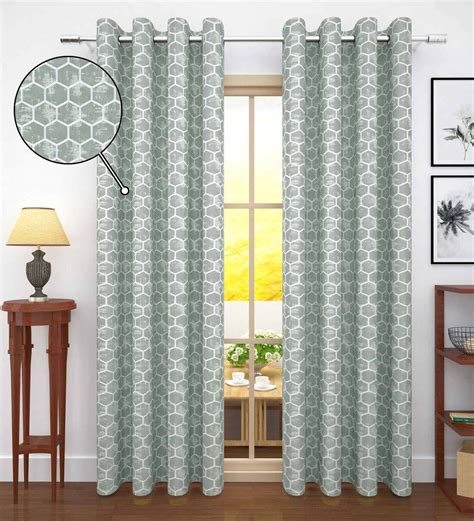 Buy Grey Geometric Jacquard Ft Blackout Eyelet Door Curtain At