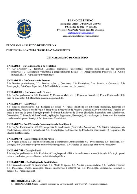 Dir019 Programa Analítico 2022 2 Plano De Ensino Disciplina Direito