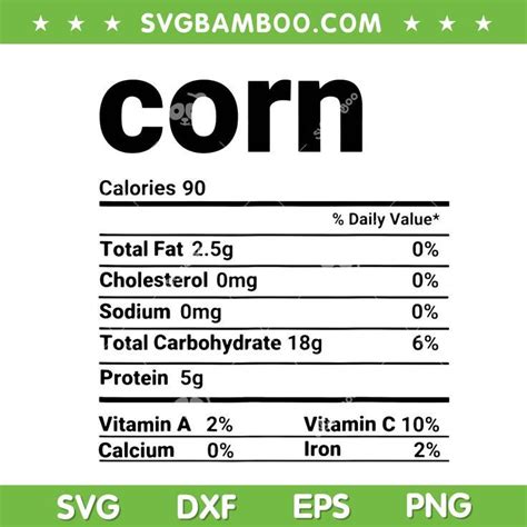 Corn Nutrition Facts Svg Thanksgiving Costume Corn Nutrition Svg