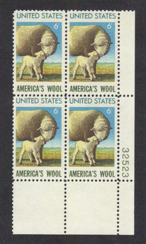 Scott American Wool Plate Block Mnh Nicely Centered The