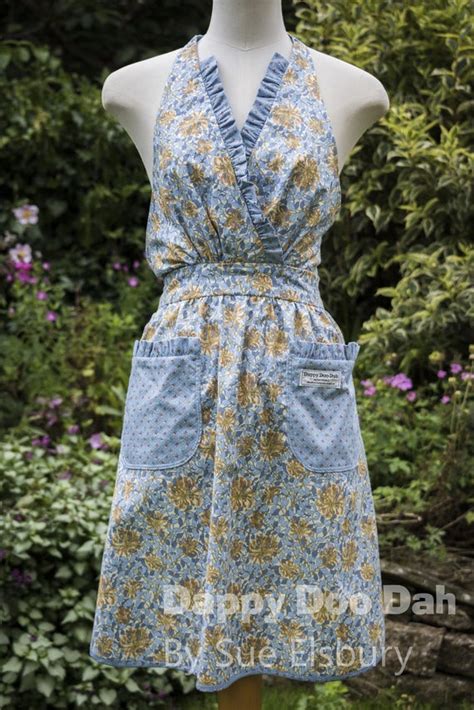 Blue Wrap Around Pinafore Apron Romantic Retro Floral Etsy