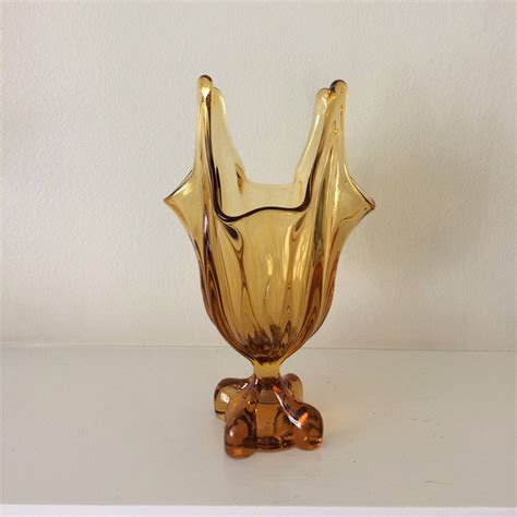 Viking Amber Vase Handkerchief Vase Four Square 8 Large Mouth Vase Art Glass Vase Vint