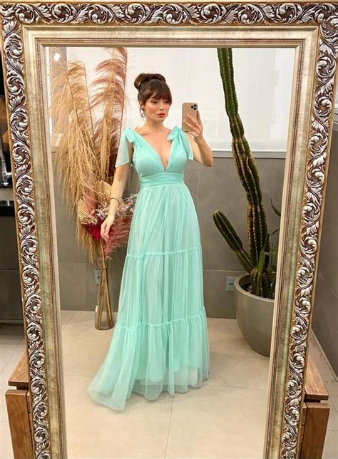 Vestido Verde Tiffany Decote E Saia Em Tule Forrada Alldress O