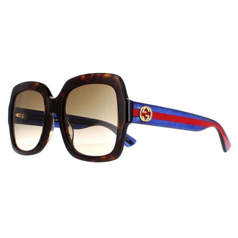 Sunglasses Square Havana Glitter Blue And Red Brown Gradient Gg0036sn Gucci