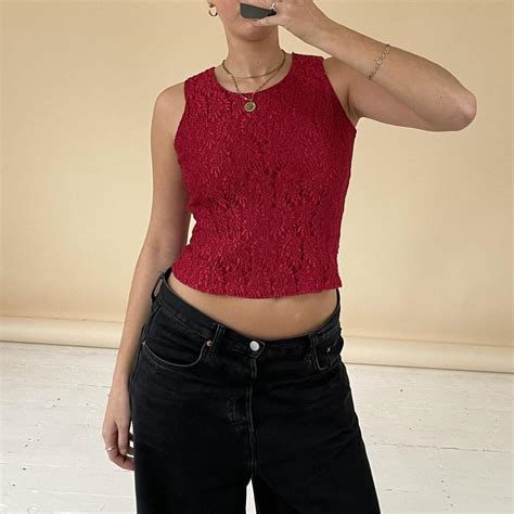 Vintage 90s Red Lace Tank Top Red Lace With Depop