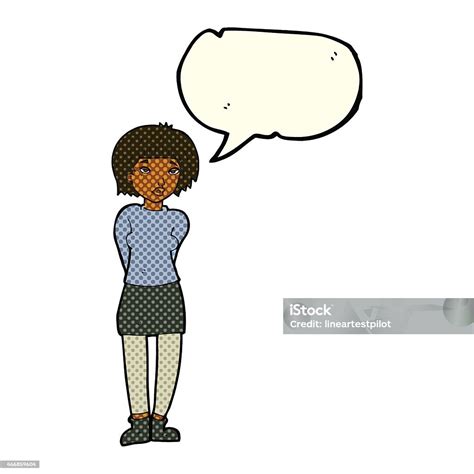 Cartoon Shy Woman With Speech Bubble Stock Illustration Download Image Now 2015 Adult