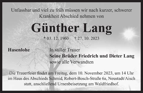 Traueranzeigen Von G Nther Lang Trauer Flz De