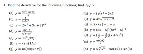 Solved Find The Derivative For The Following Functions Find