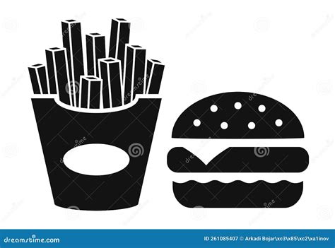 French Fries And Burger Fast Food Icon Stock Vector Illustration Of