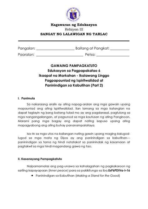 ESP6 Q4 Week2 This A Practice Materials Use For Pupils Kagawaran Ng