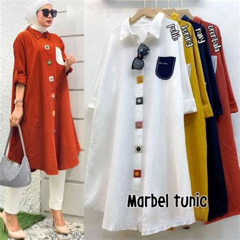 Jual Vallina Outfit Marbel Long Tunic Baju Atasan Wanita Muslim