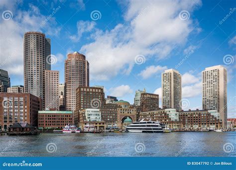 Fort Point Channel And The Boston Skyline In Boston Massachusetts