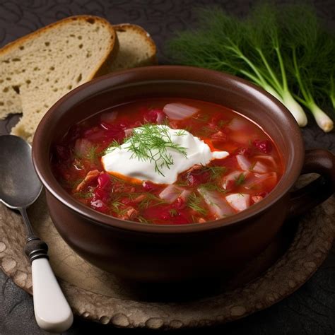 Un Plato De Sopa Con Un Trozo De Pan Encima Foto Premium