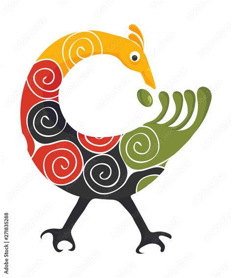 Pan African Colors Adinkra Symbol Sankofa Bird Isolated Adinkra Folk Art Imitation Vector