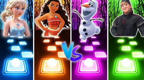 Frozen Elsa Vs Moana Vs Olaf Vs Kristoff Tiles Hop WHO WON YouTube