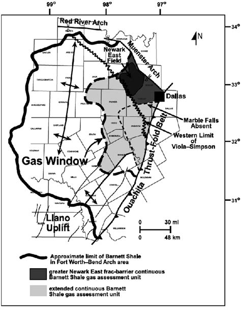 Map Showing High Potential Areas For Barnett Shale Production Where