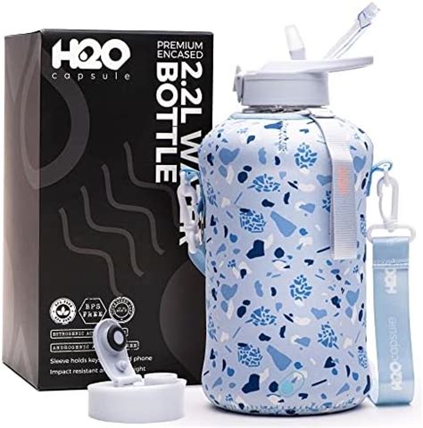 H O Capsule L Half Gallon Water Bottle With Storage Sleeve And Straw