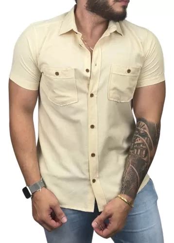 Camisa Social Masculina Manga Curta Slim Fit De Linho MercadoLivre