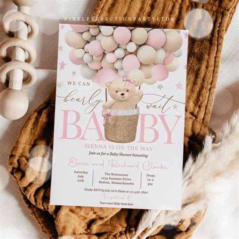 Editable Teddy Bear Hot Air Balloon Baby Shower Invitation Etsy