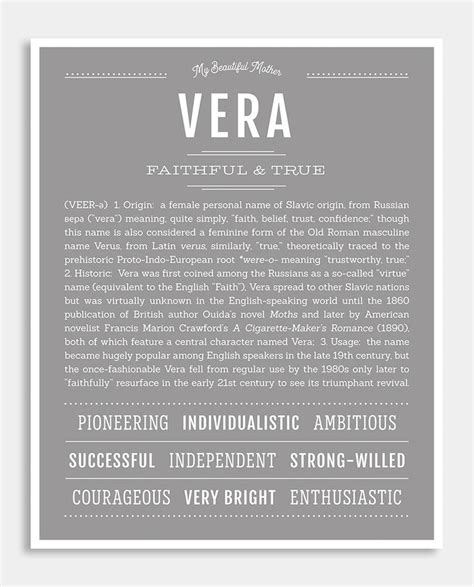 Vera Name Art Print Names With Meaning Names Classic Names