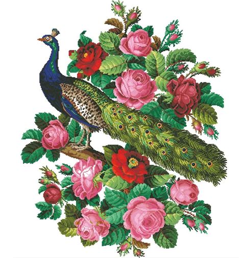 Peacock Antique Digital Cross Stitch Pattern For Berlinwork Etsy