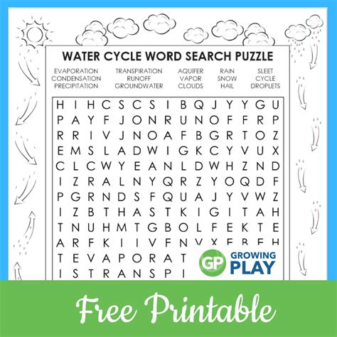 Water Cycle Word Search Free Printable Growing Play Worksheets Library