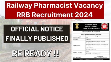 Railway Pharmacist Vacancy Notification Out RRB Pharmacist 2024