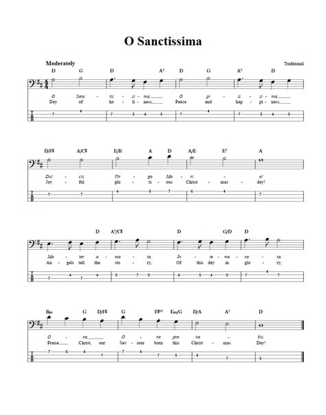 O Sanctissima Bass Guitar Sheet Music And Tab With Chords And Lyrics