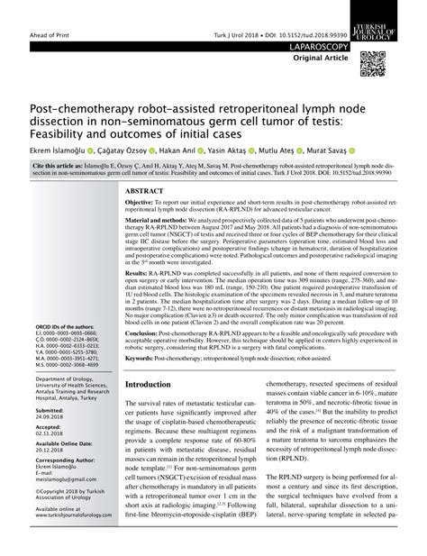 Pdf Post Chemotherapy Robot Assisted Retroperitoneal Lymph Node