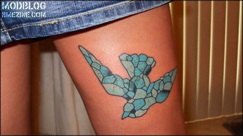 Flying Stained Glass Bird Tattoo On Thigh Tats Stained Glass Tattoo