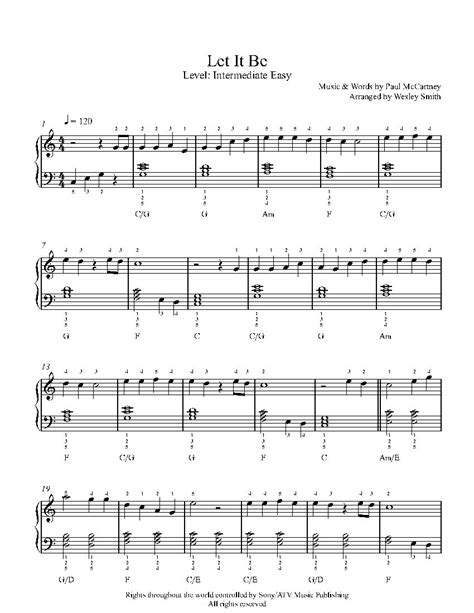 Let It Be By The Beatles Piano Sheet Music Intermediate Level Piano