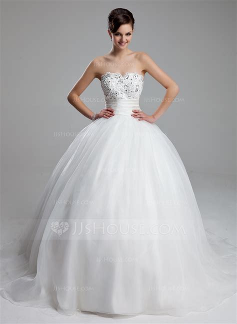 Ball Gown Sweetheart Court Train Satin Organza Wedding Dress With