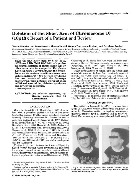 Pdf Deletion Of The Short Arm Of Chromosome 10 10p13 Report Of A Patient And Review