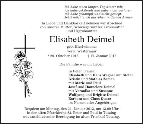 Traueranzeigen Von Elisabeth Deimel Trauer Merkur De